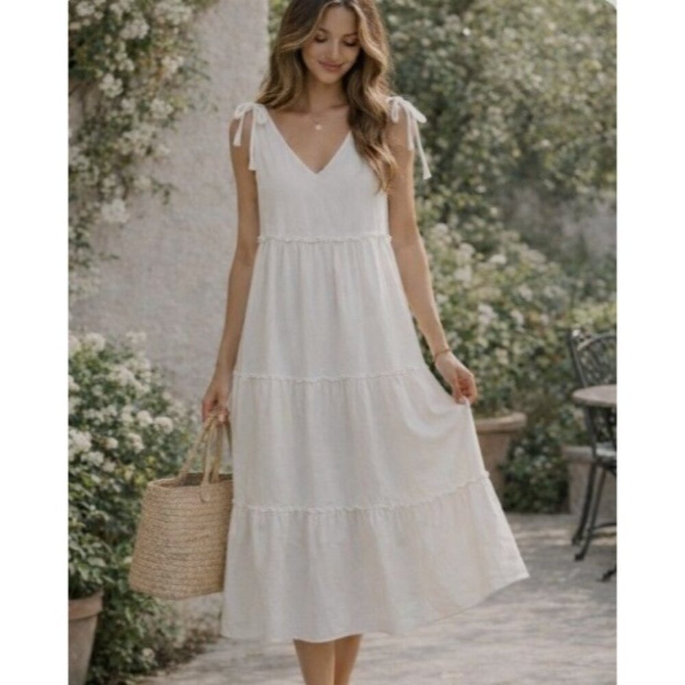 Label of Love Tiered Midi Dress Boho Cottage Festival Beachy Coastal L